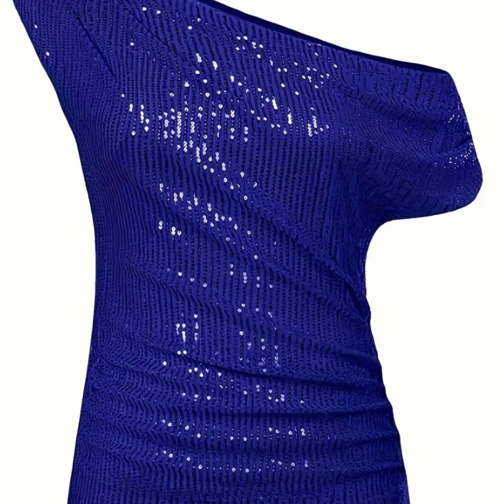 Elegant Blue Sequin Off-Shoulder Top - Picture 5 of 6